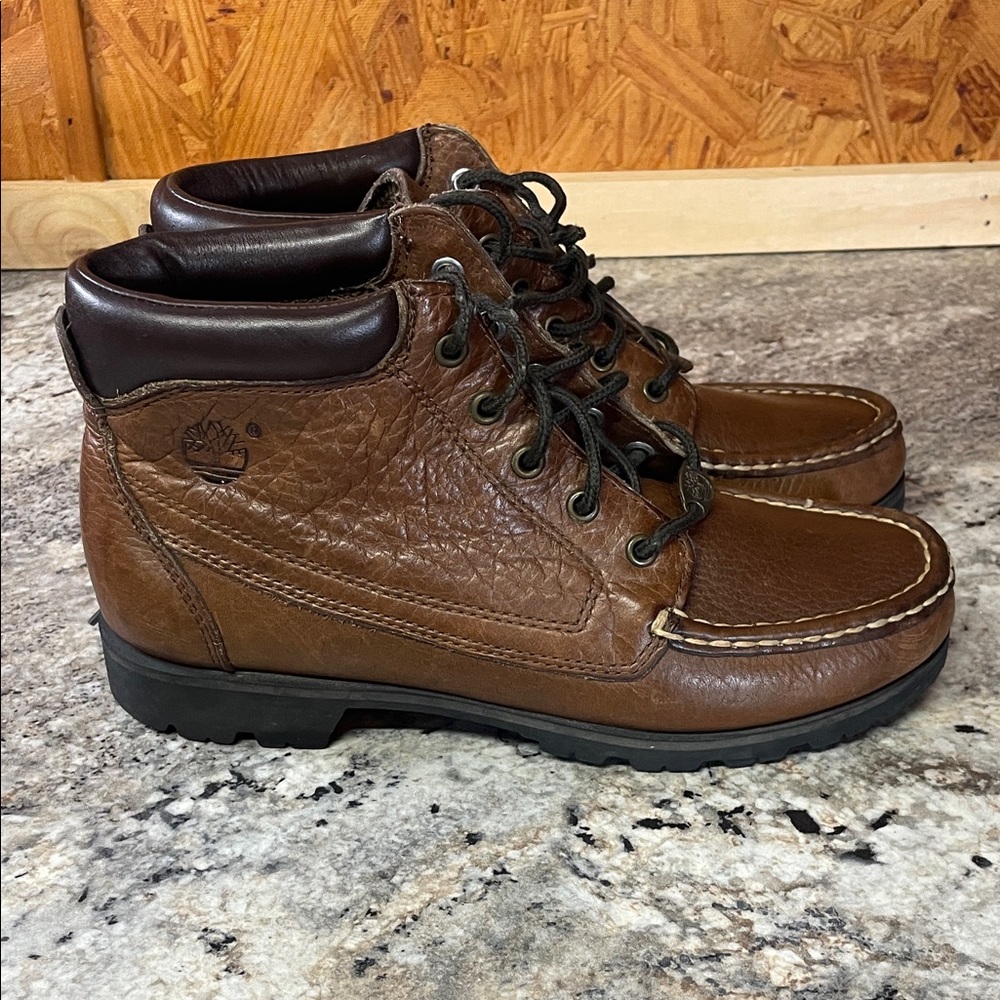 Y2K Timberland Women’s Leather Moc Toe Boots Brown Size 7M